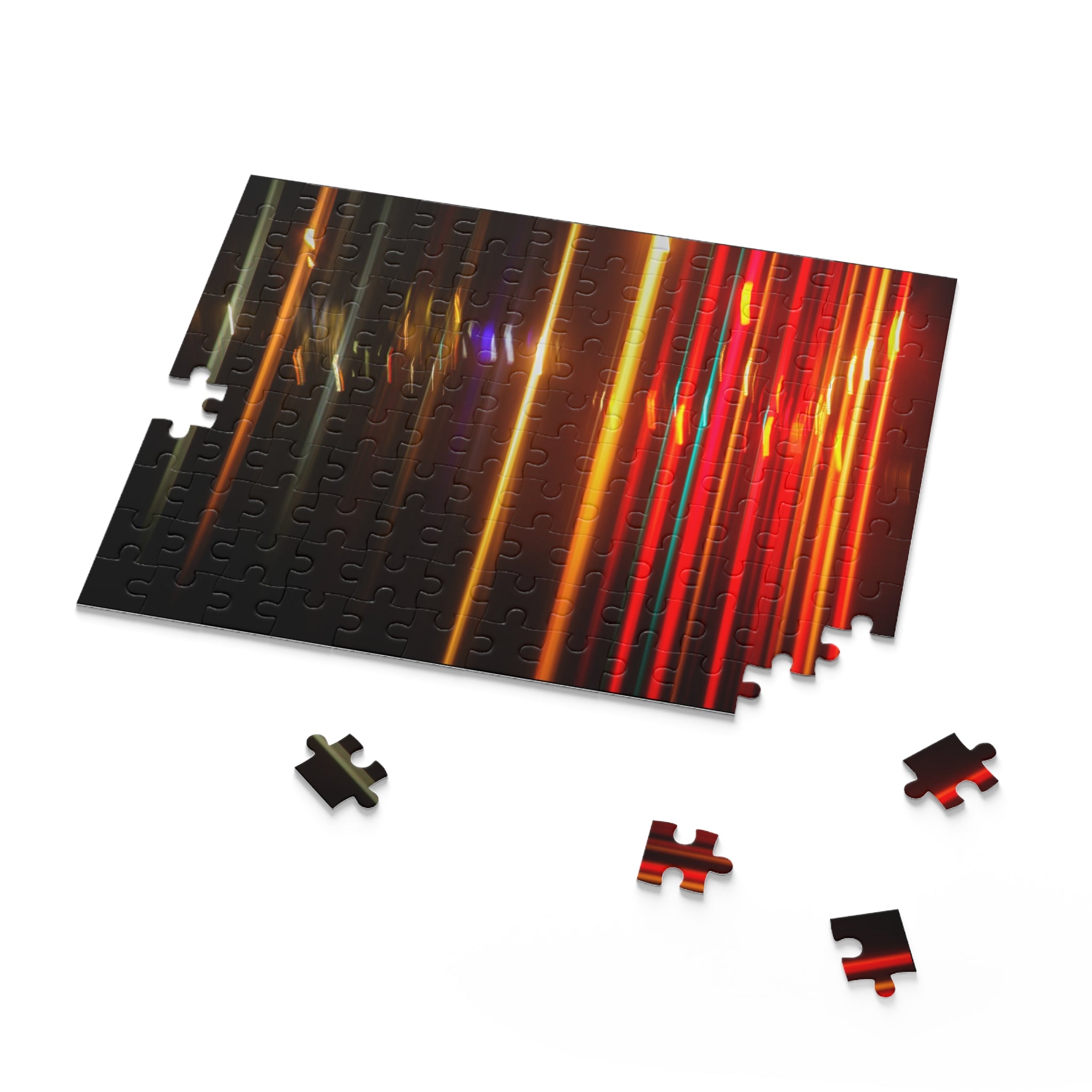 Jigsaw puzzle with colorful design on a white background