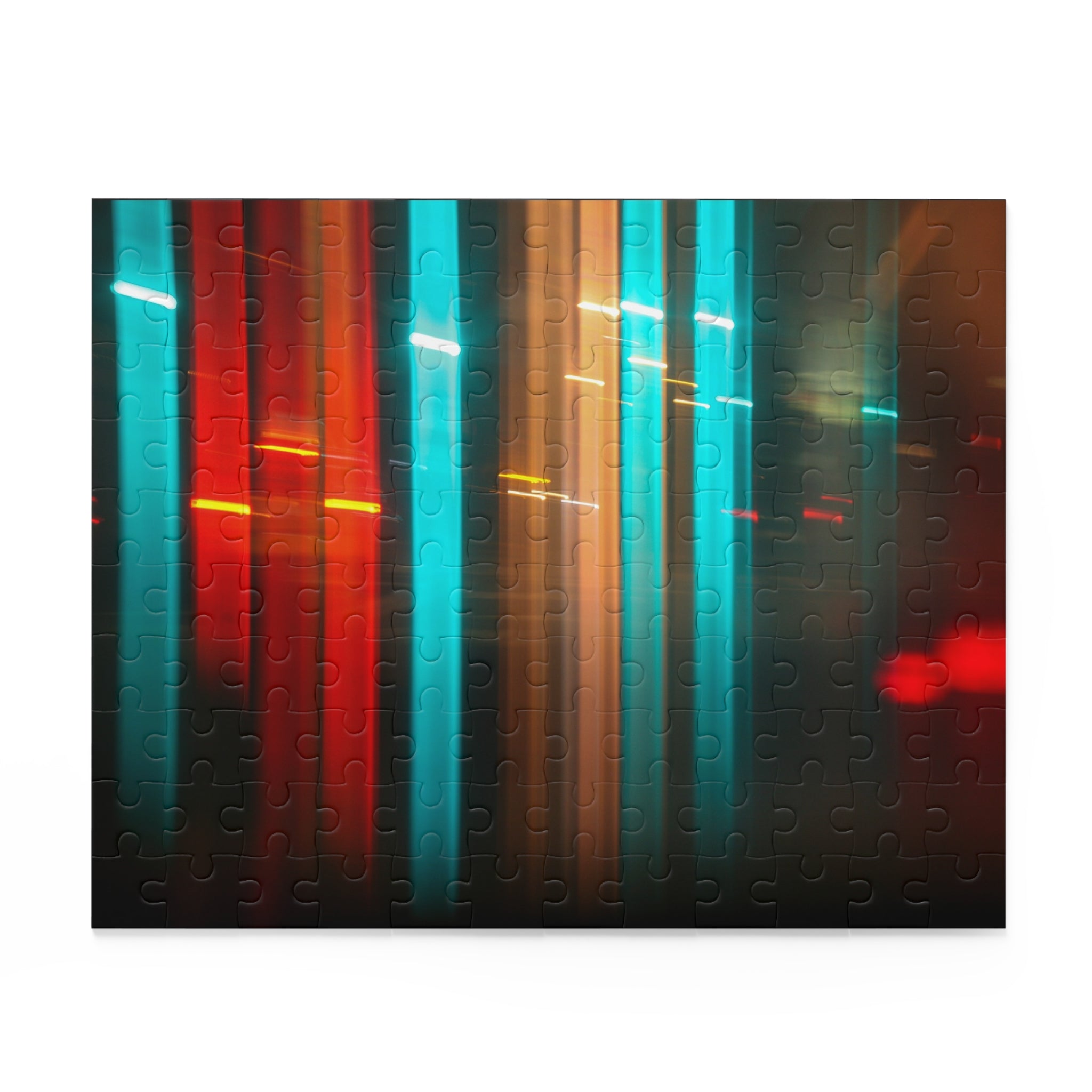 Jigsaw puzzle with colorful abstract design on a white background