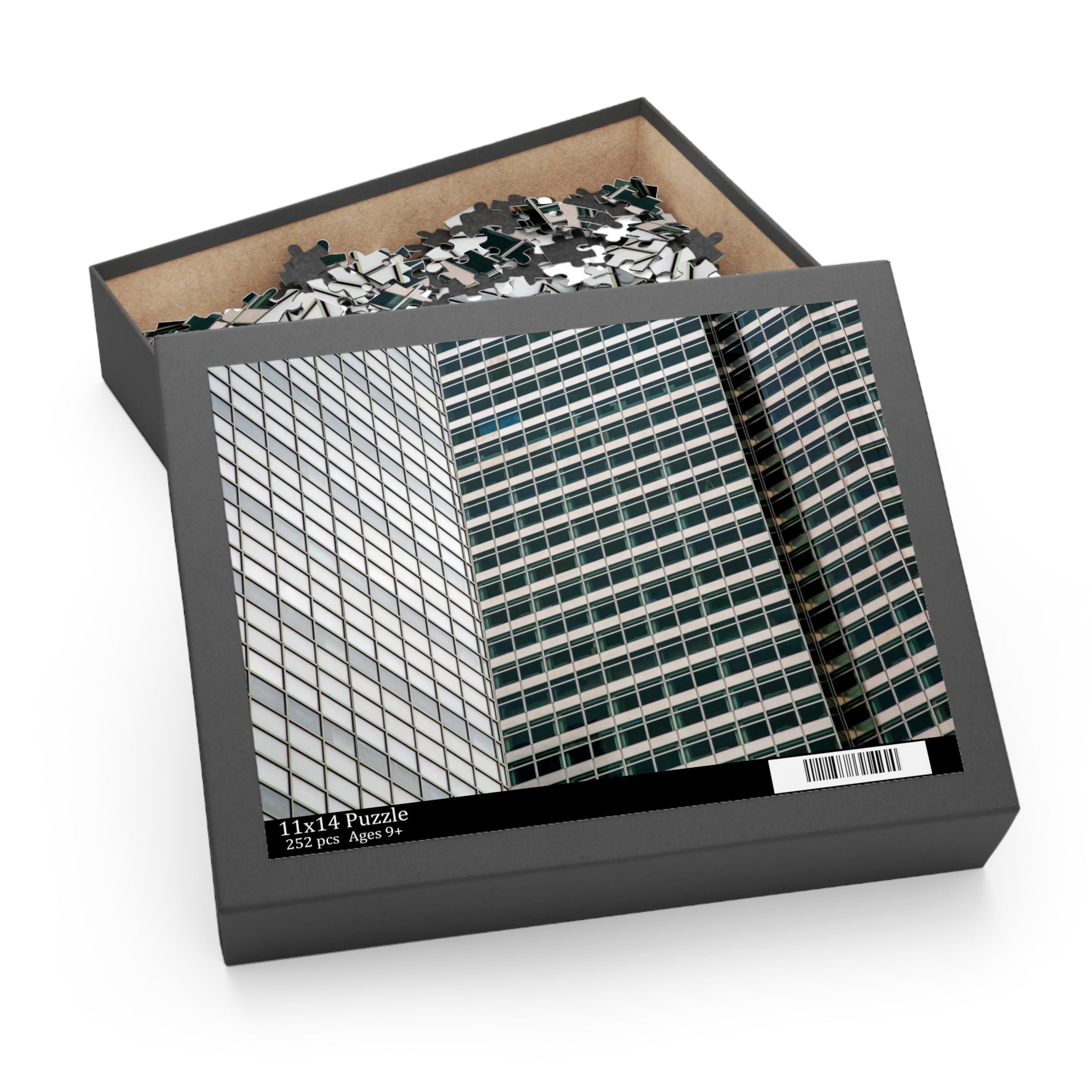 Jigsaw puzzle in a box with a cityscape design on the cover
