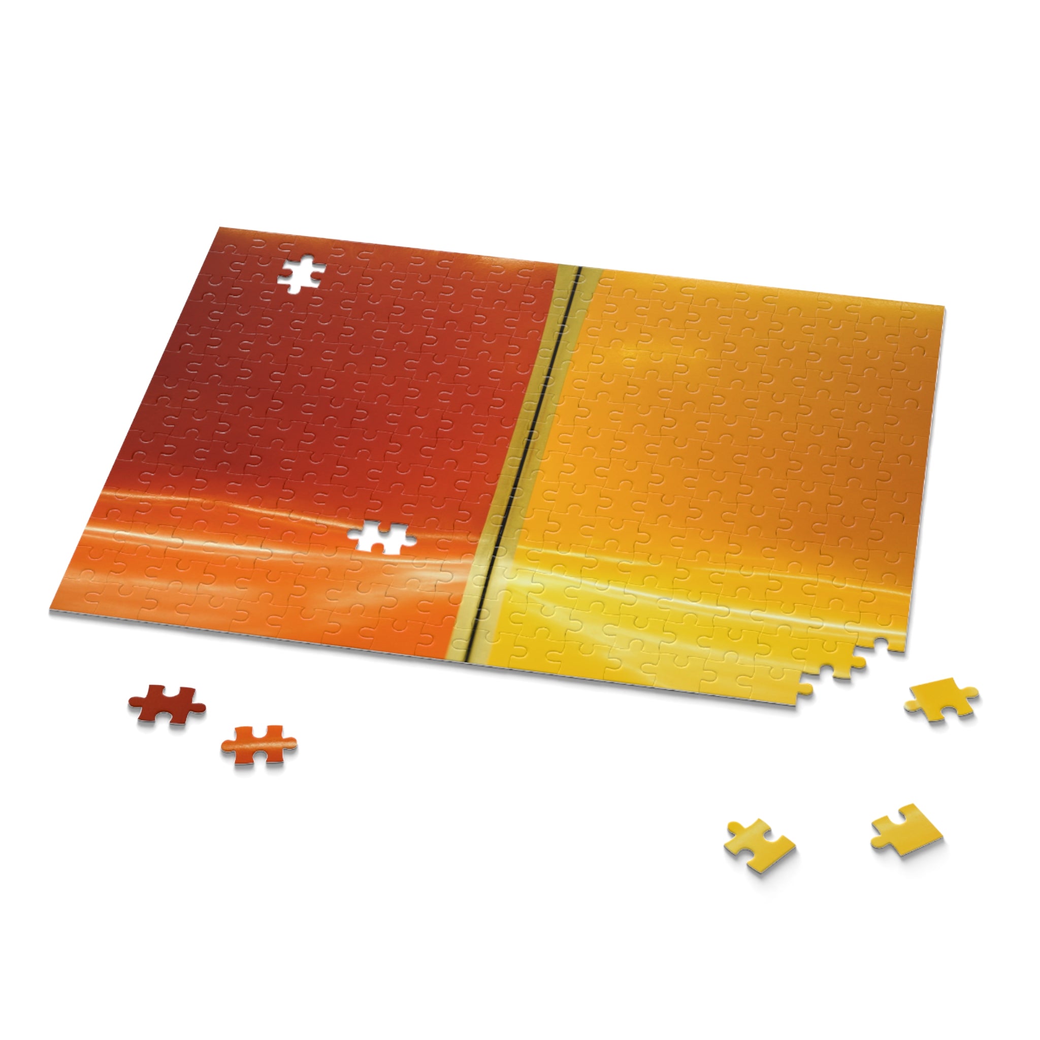 Two puzzle pieces with a gradient design on a white background