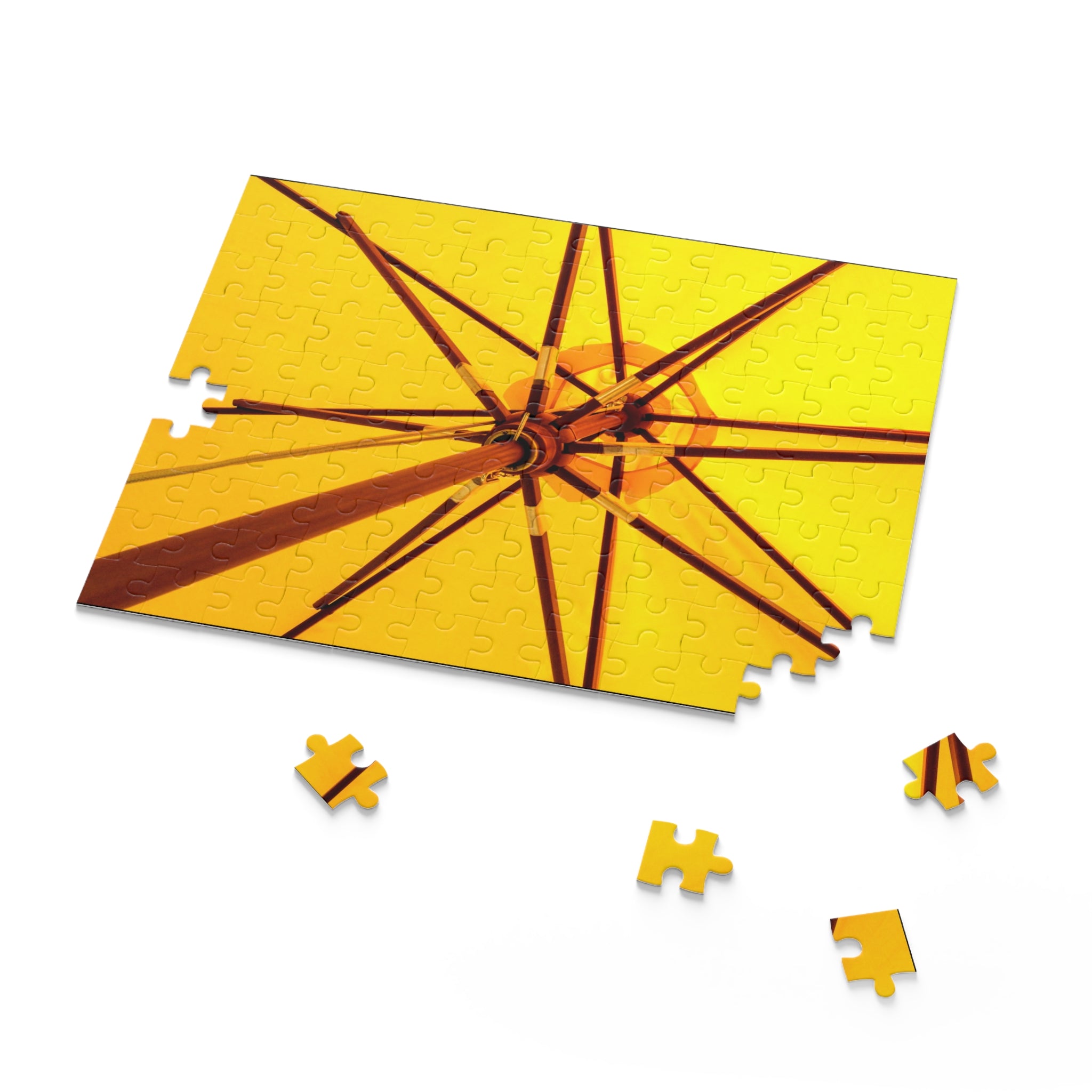 Yellow puzzle with brown accents on a white background