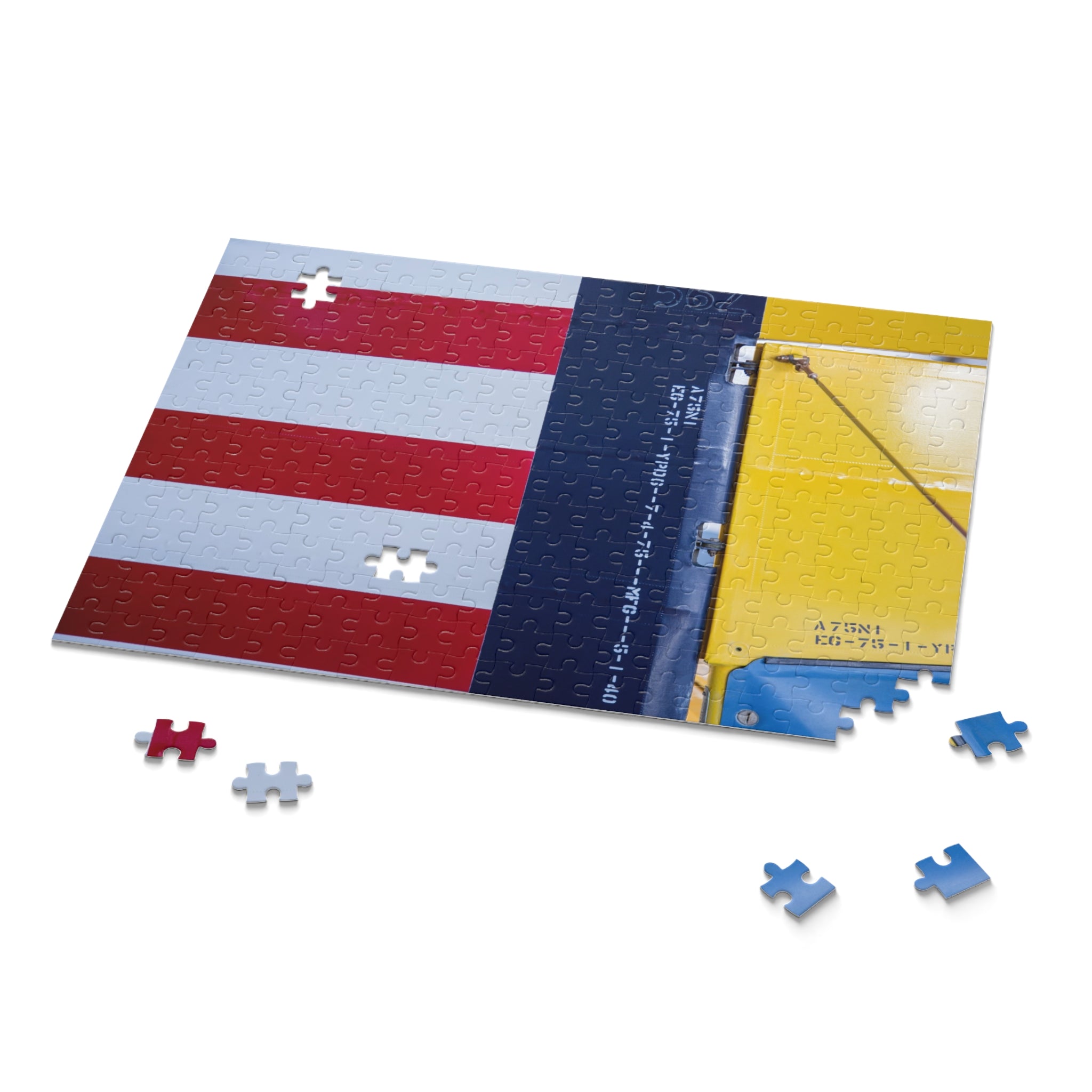 Puzzle with partially completed design on a white background