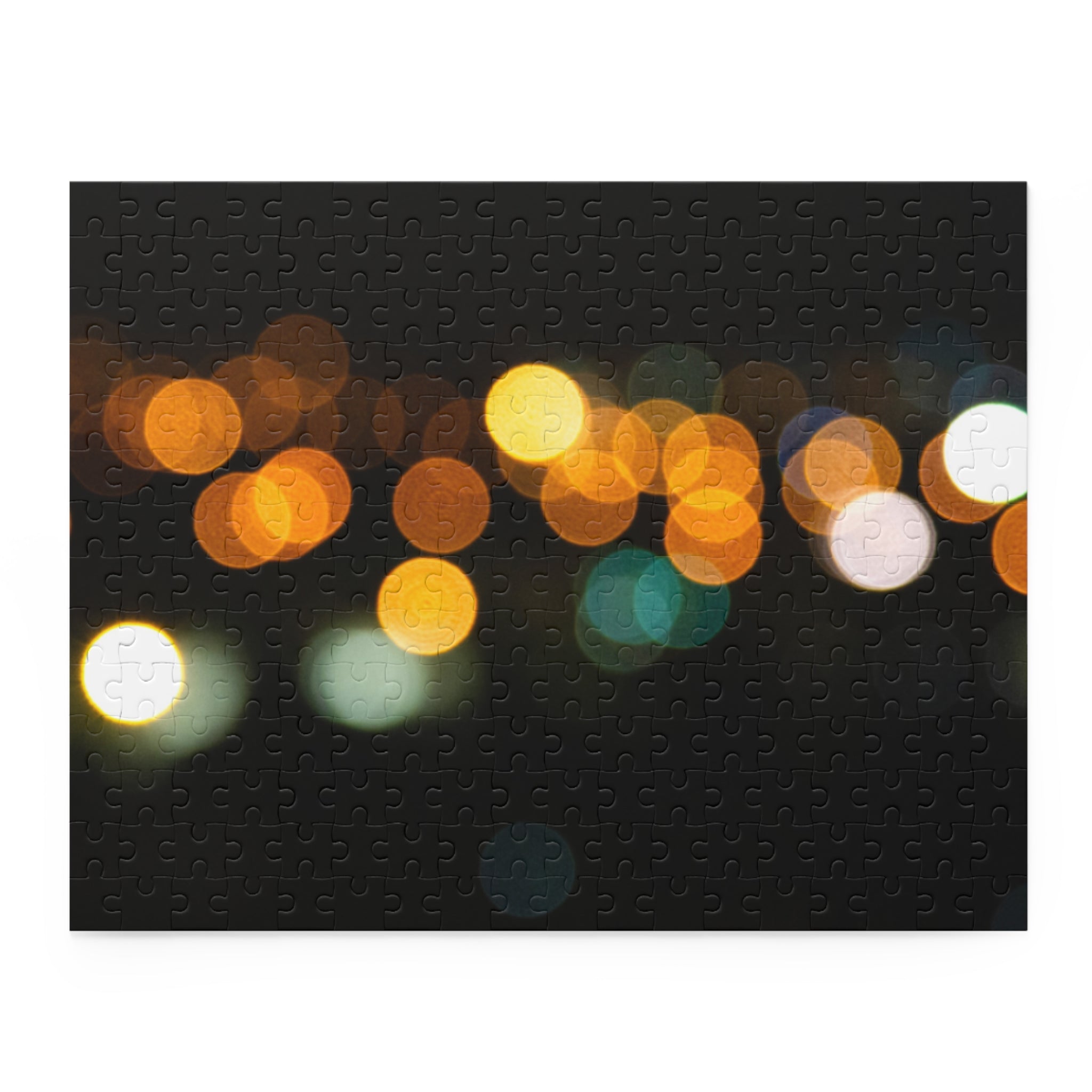 Bokeh effect of city lights on a textured surface