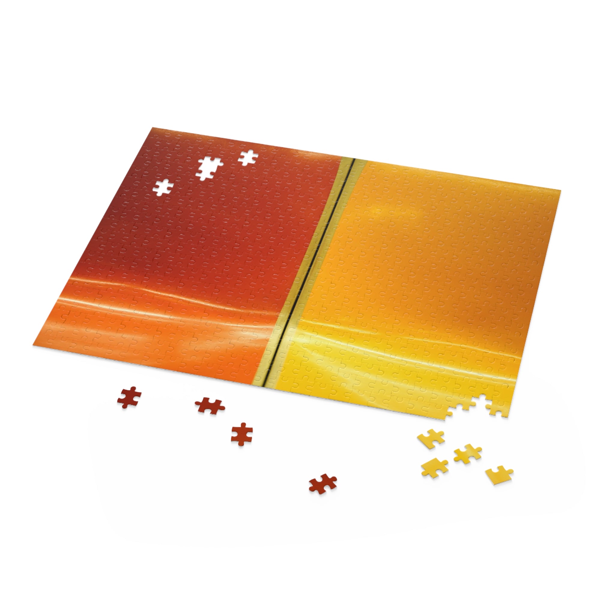 Two jigsaw puzzles with scattered pieces on a white background