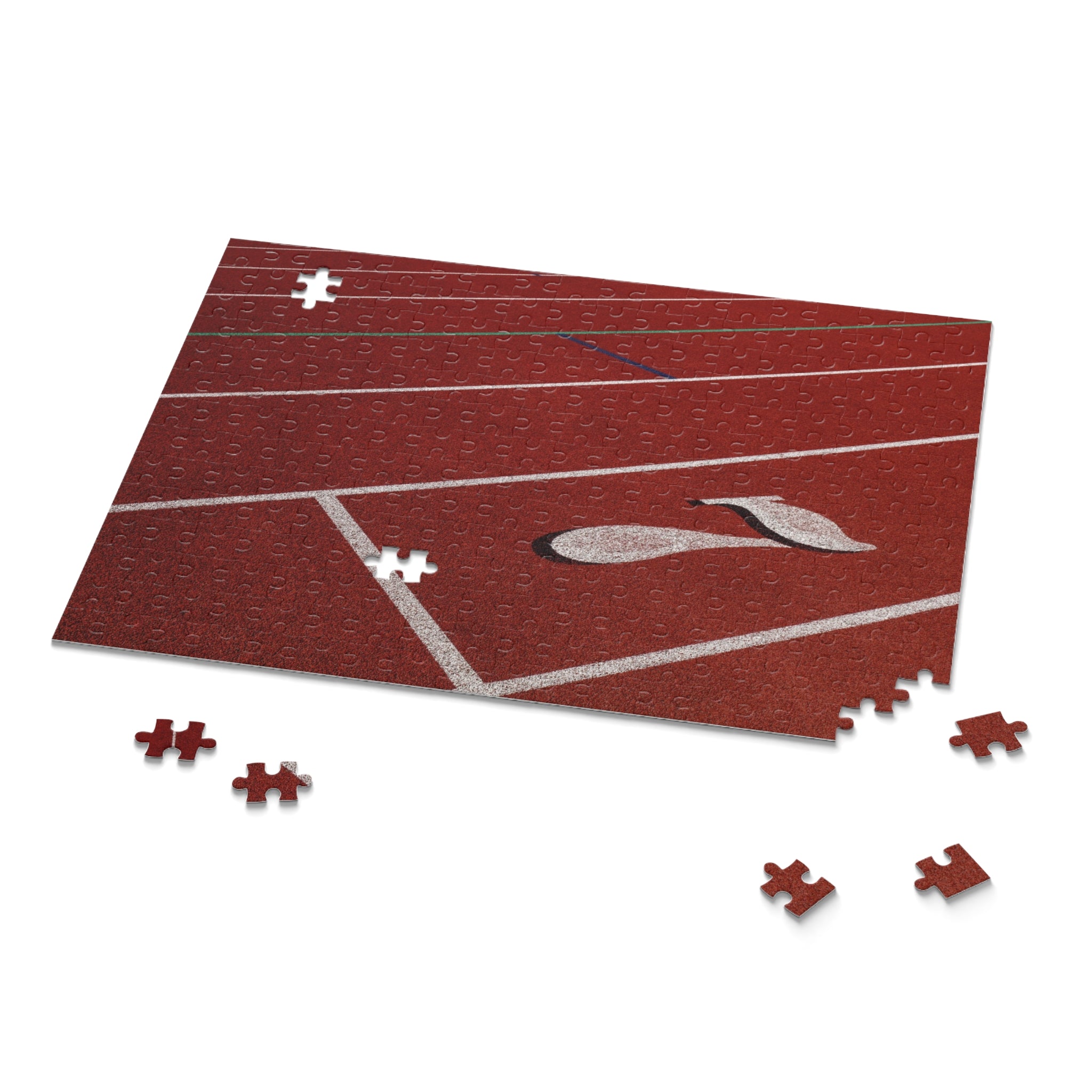 Football field-themed puzzle with missing pieces on a white background