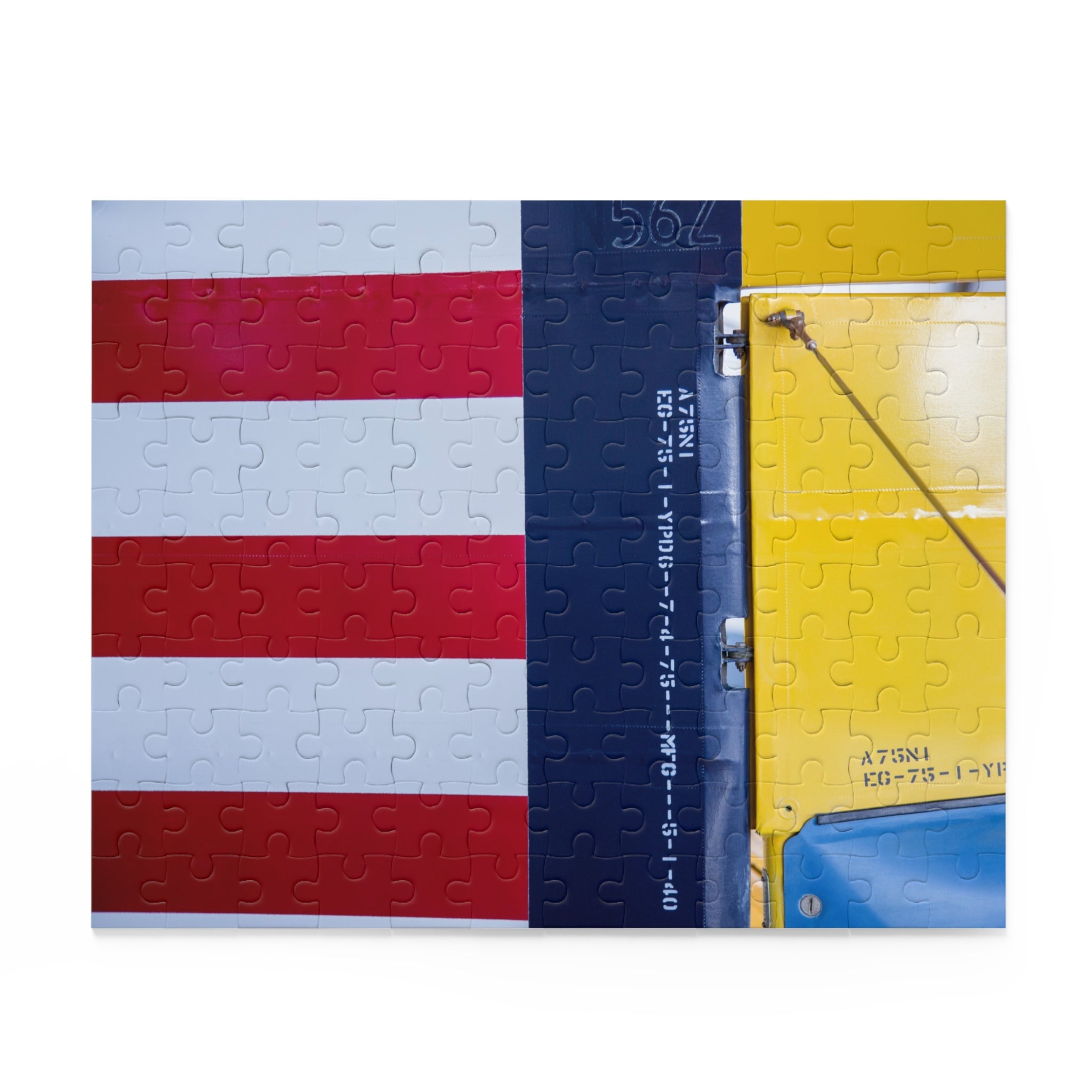 Jigsaw puzzle with a striped pattern on a white background