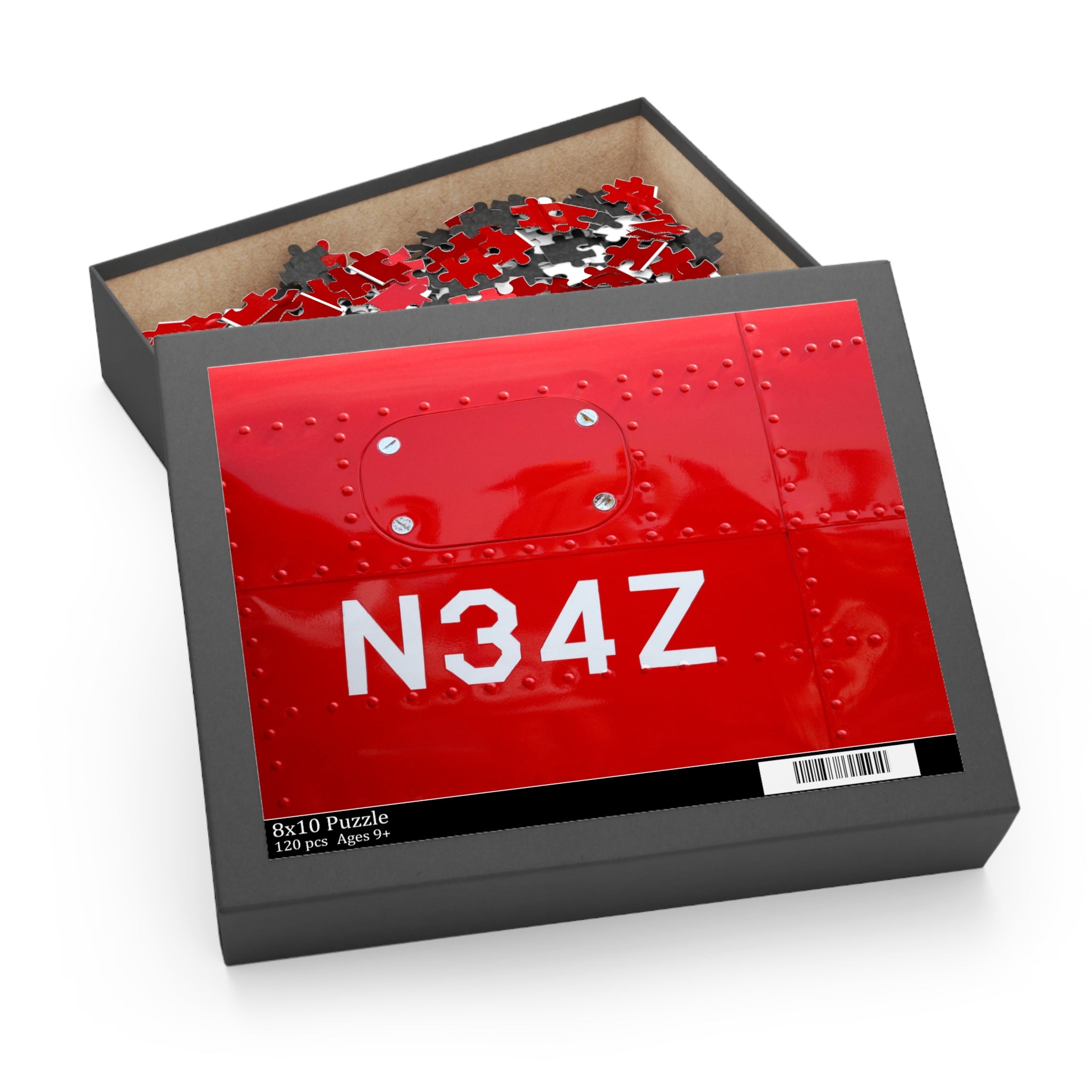 Puzzle box with red and black design featuring 'N34Z' on a white background