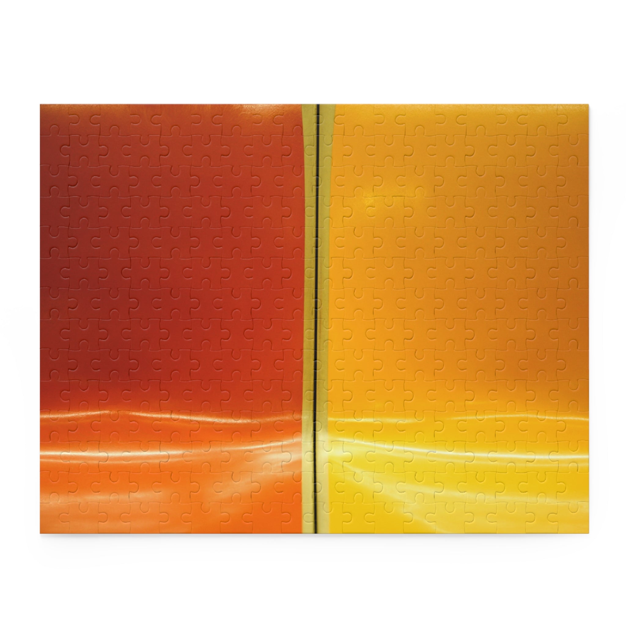 Two textured panels, one red and one yellow, on a white background.