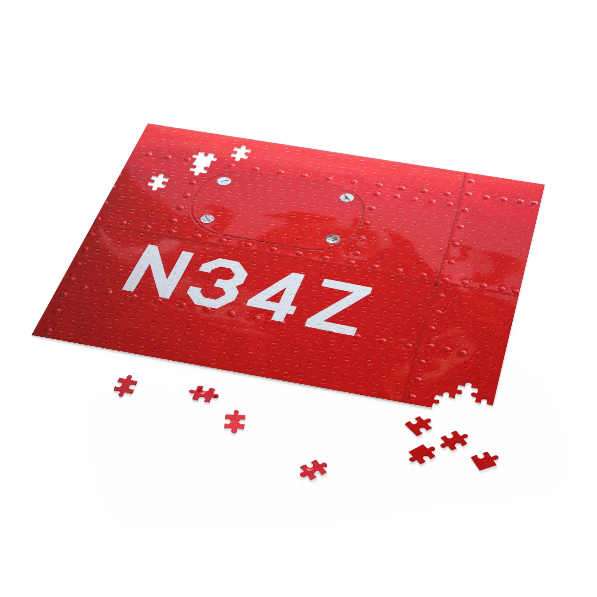 Red puzzle with pieces missing, featuring the letters 'N34Z' on a white background.