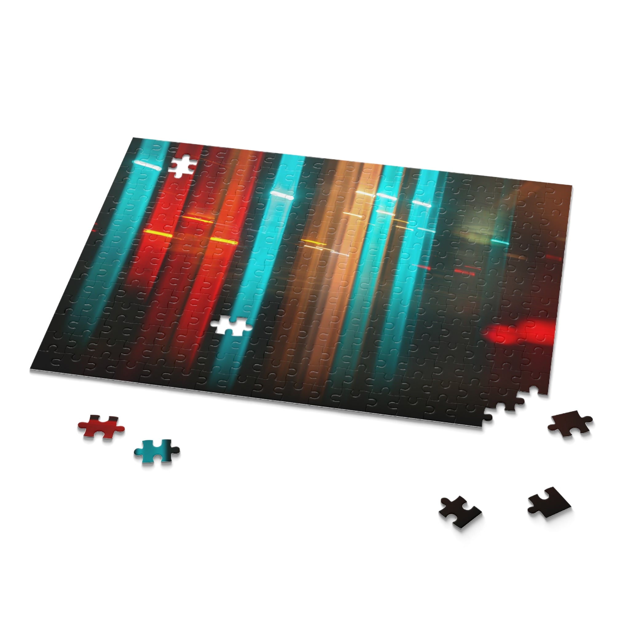 Jigsaw puzzle with completed pieces on a white background