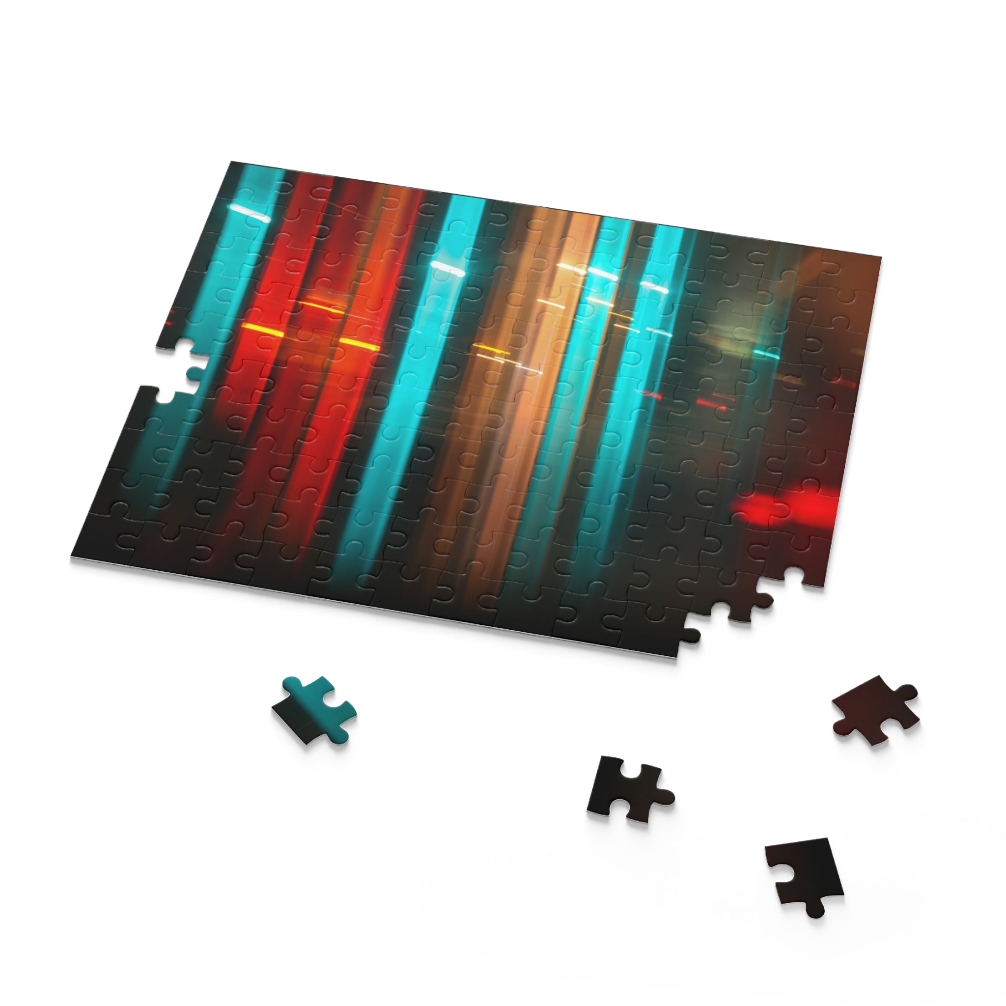 Colorful puzzle with missing pieces on a white background