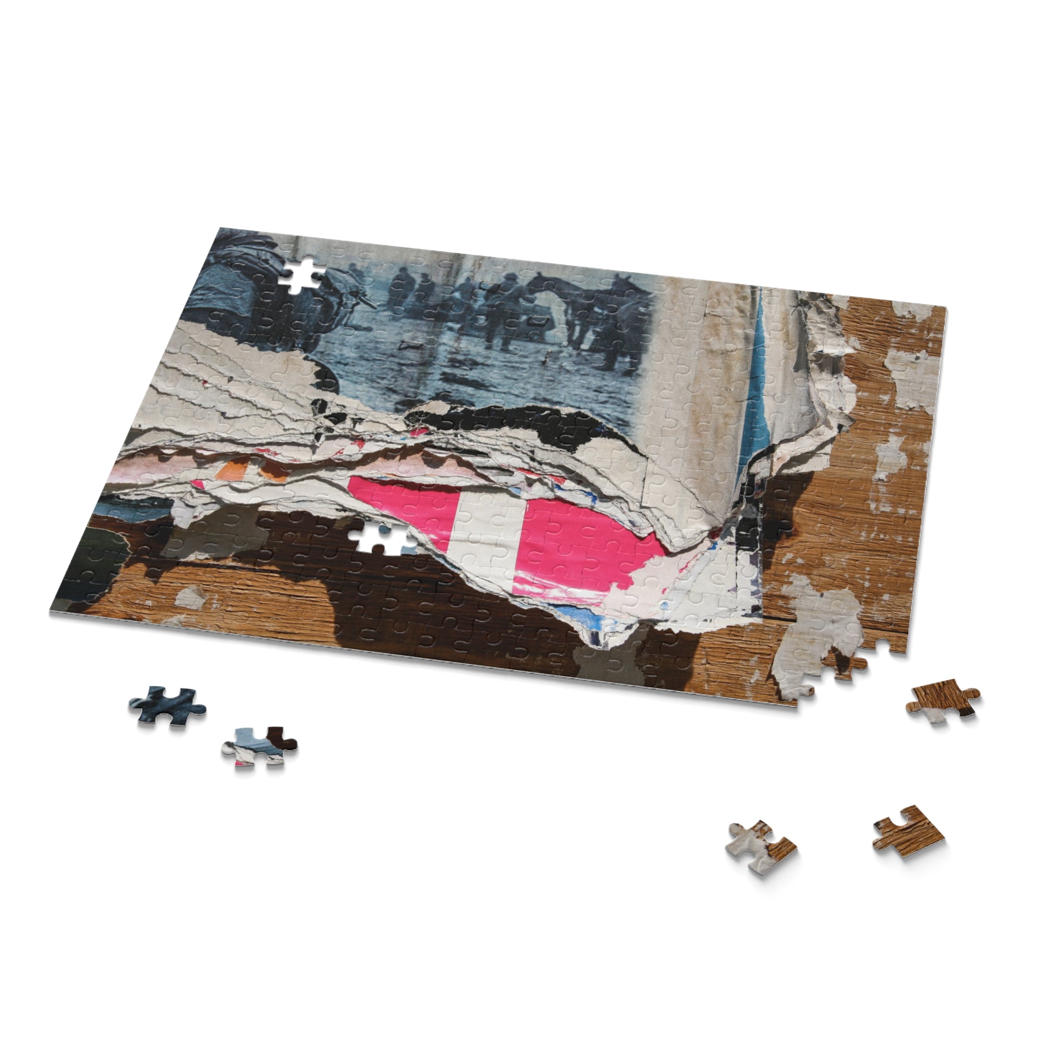 Partial puzzle with missing pieces on a white background