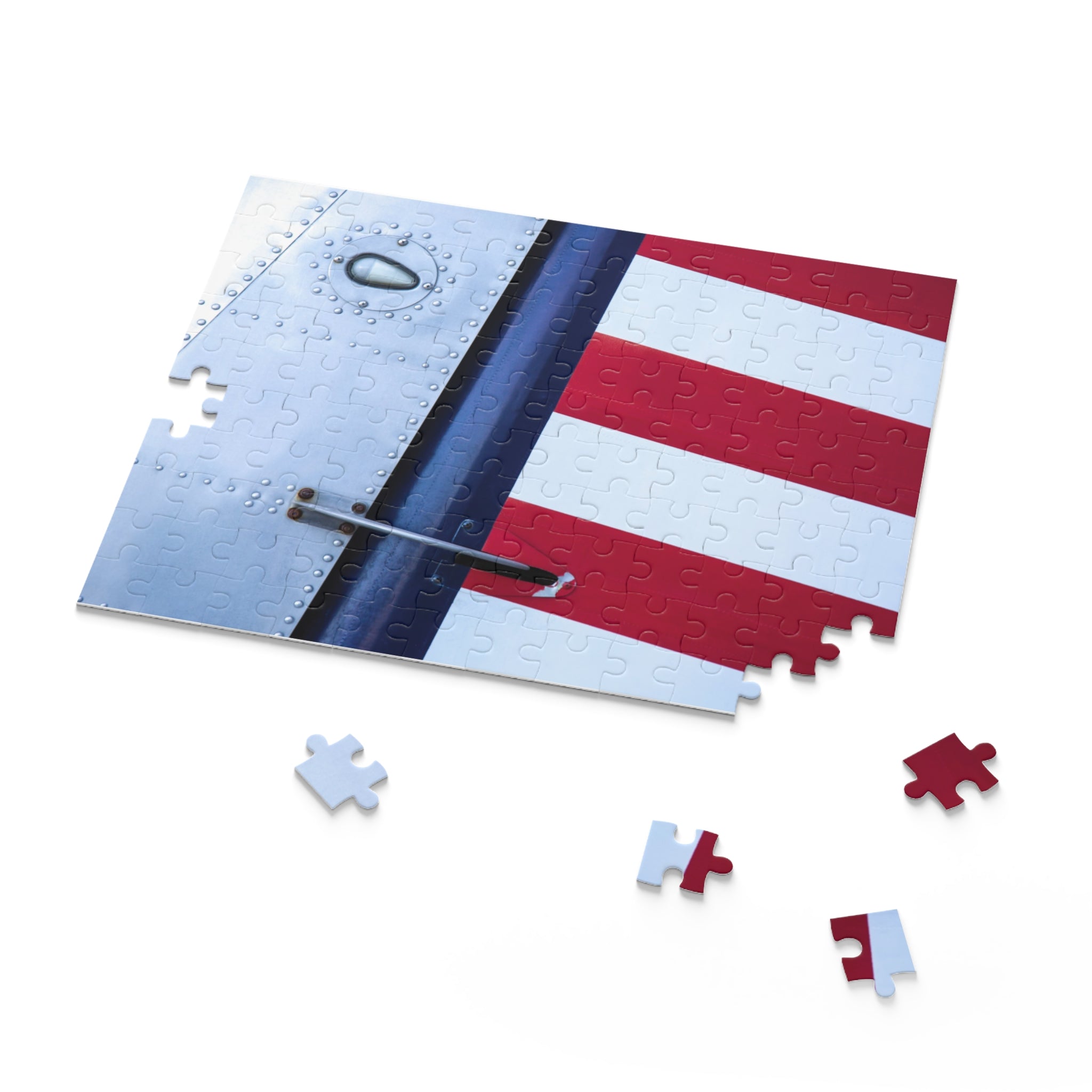 Jigsaw puzzle with a partially completed design on a white background