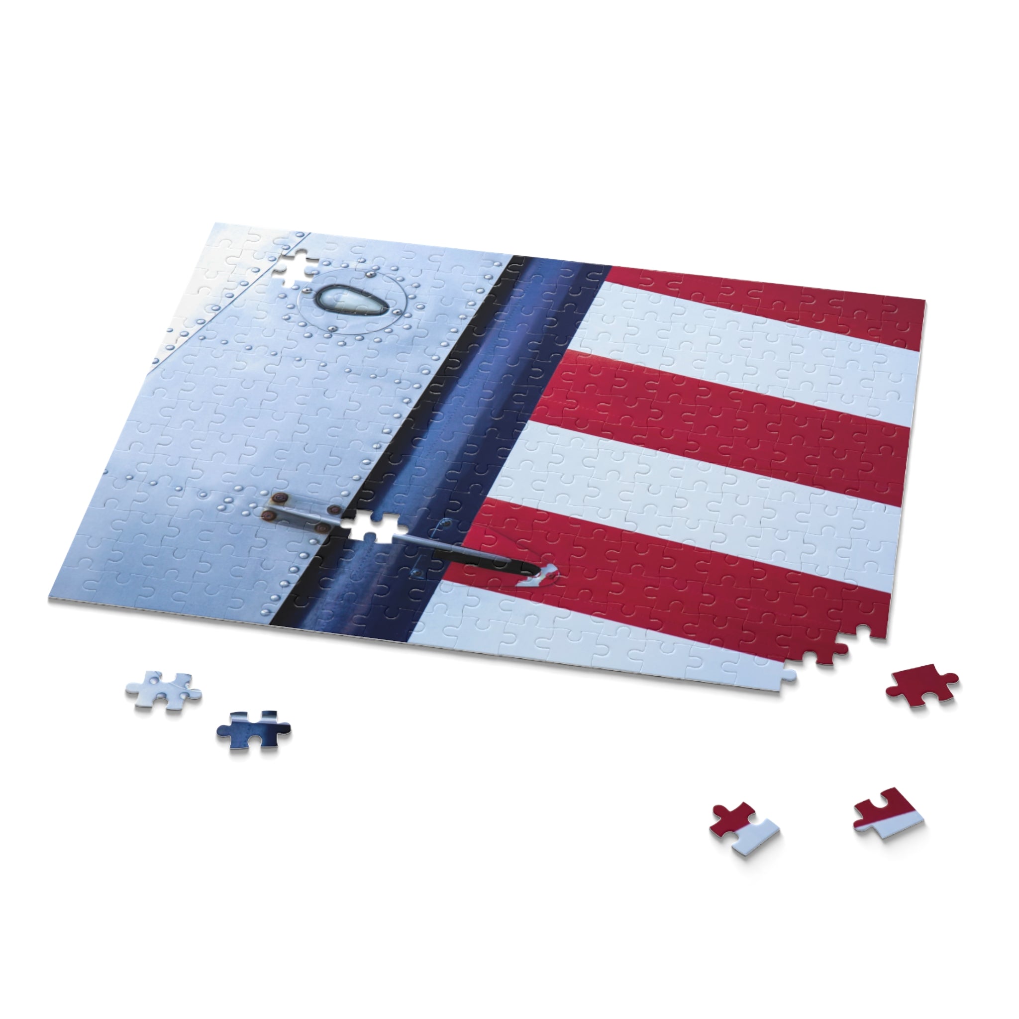 Jigsaw puzzle with a partially completed design on a white background