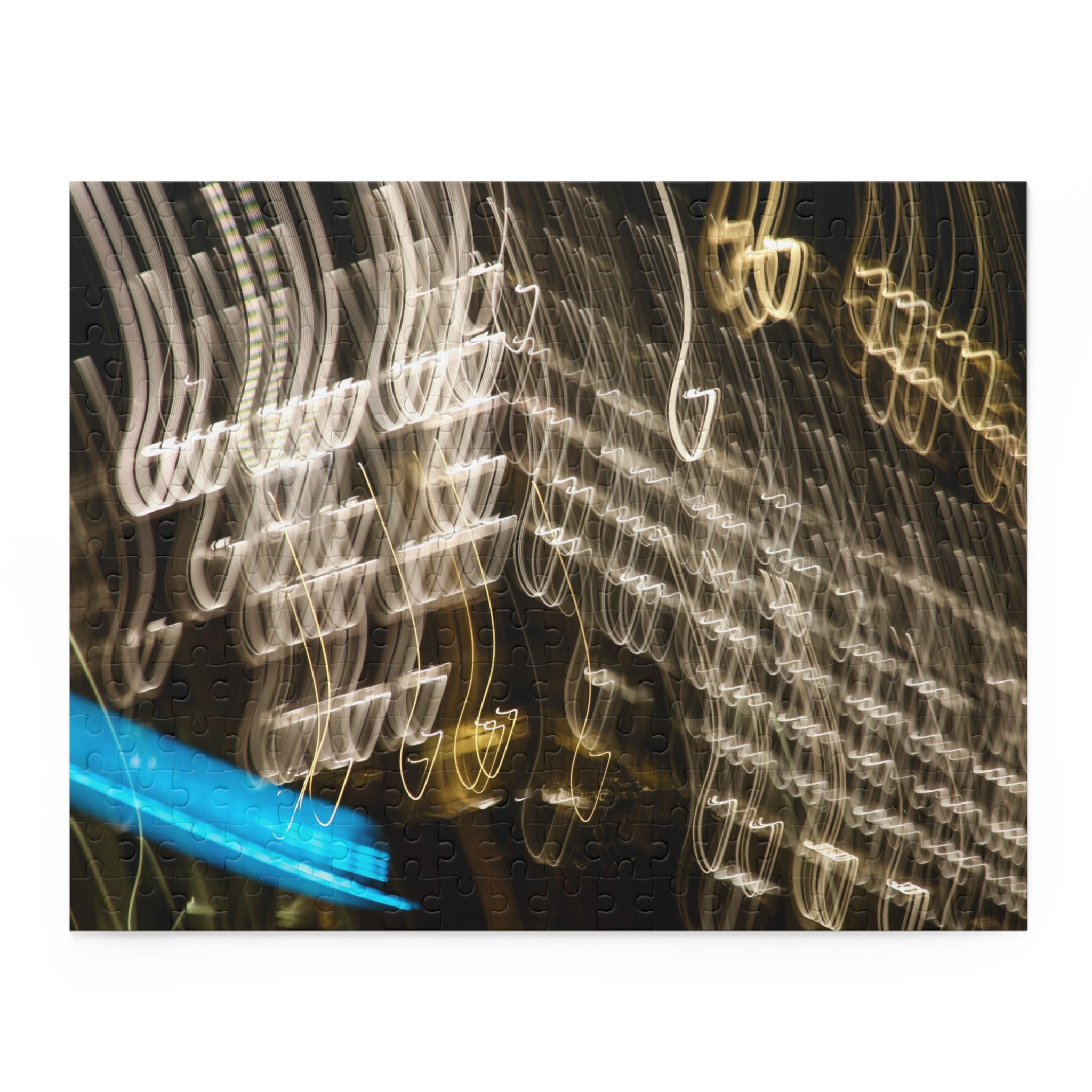 Abstract light painting with geometric shapes on a dark background